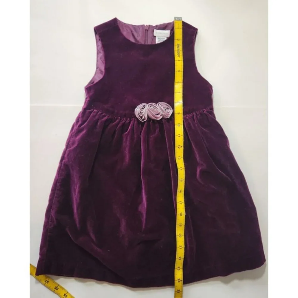 Vintage Gymboree‎ Girls Purple Velvet Rosette Dress 100% Cotton Size 3-4 Years